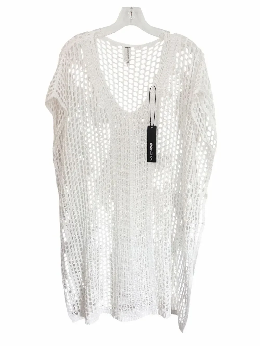 Fashion Nova White Open holes Crochet V Neck Sleeveless Cover Up Sz XL